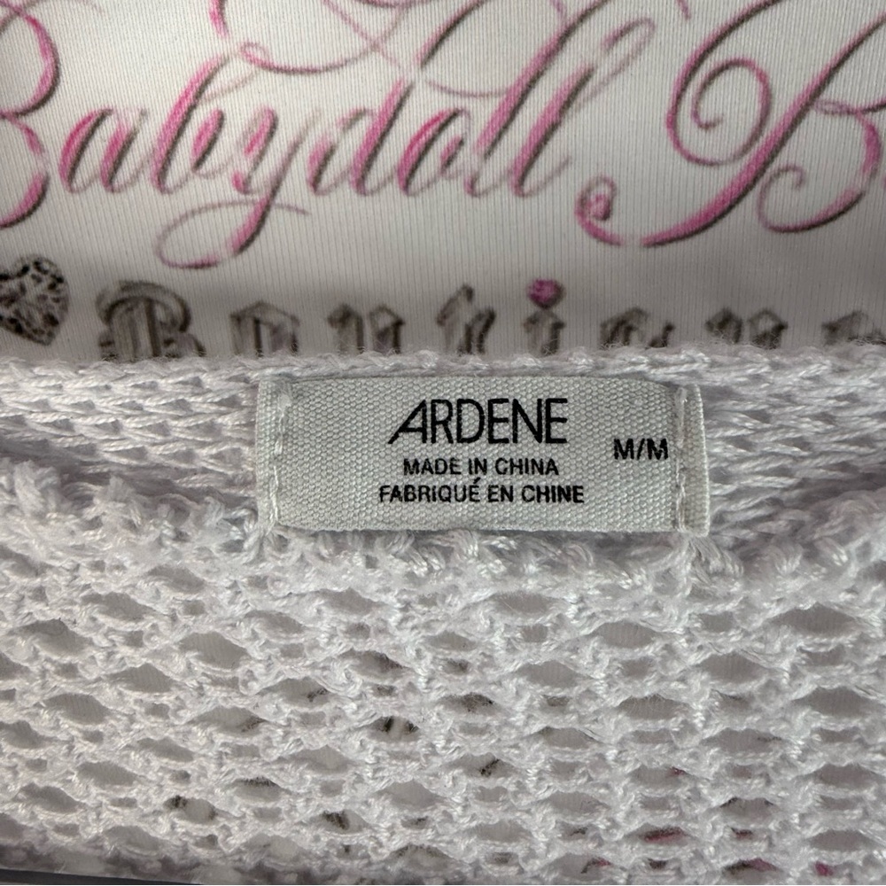 Ardene tie up shirt knit White Open Knit Cropped Tie-Front Sweater - Picture 7 of 10